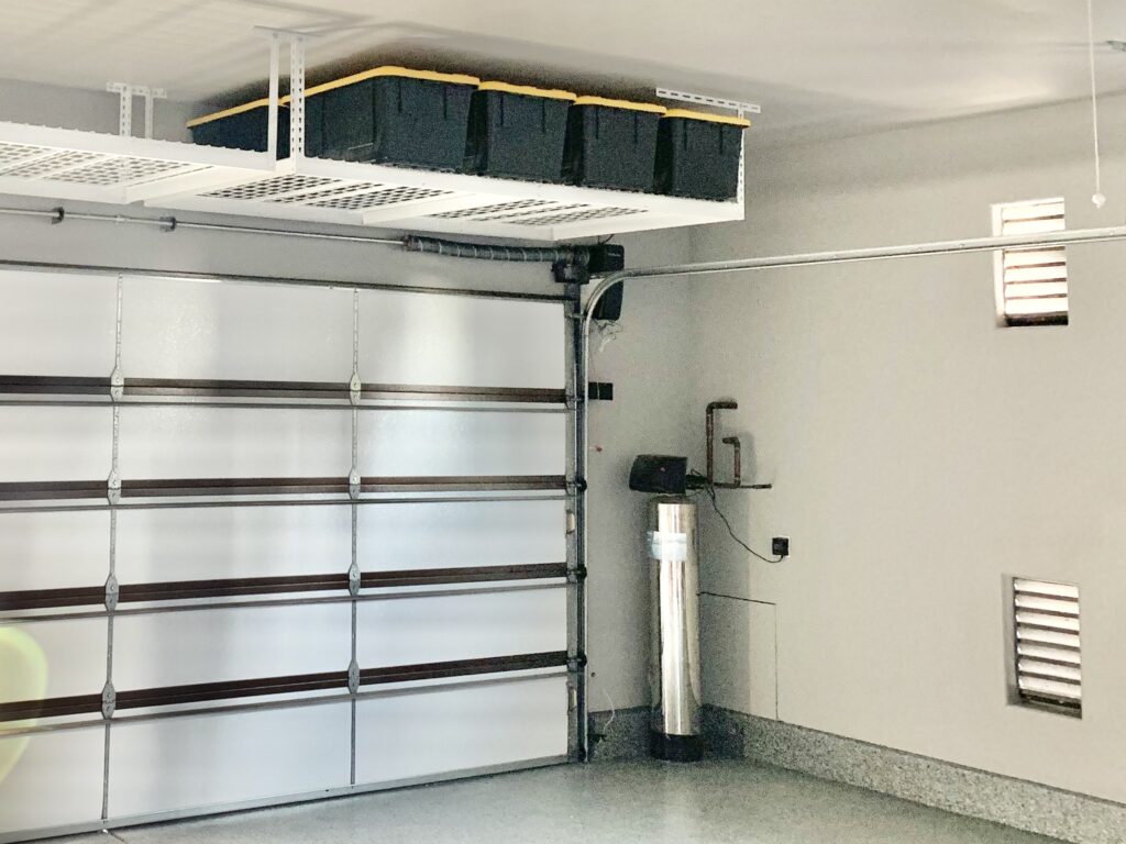 Overhead garage ceiling storage rack