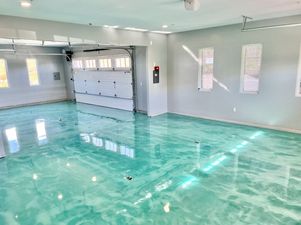 Teal metallic epoxy floor