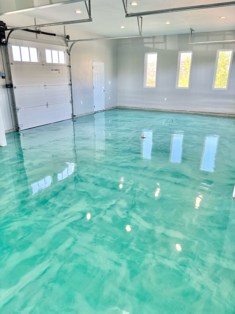 Teal metallic epoxy floor