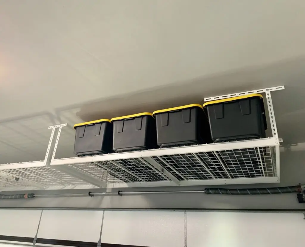 Overhead garage storage rack after a fall garage cleanout